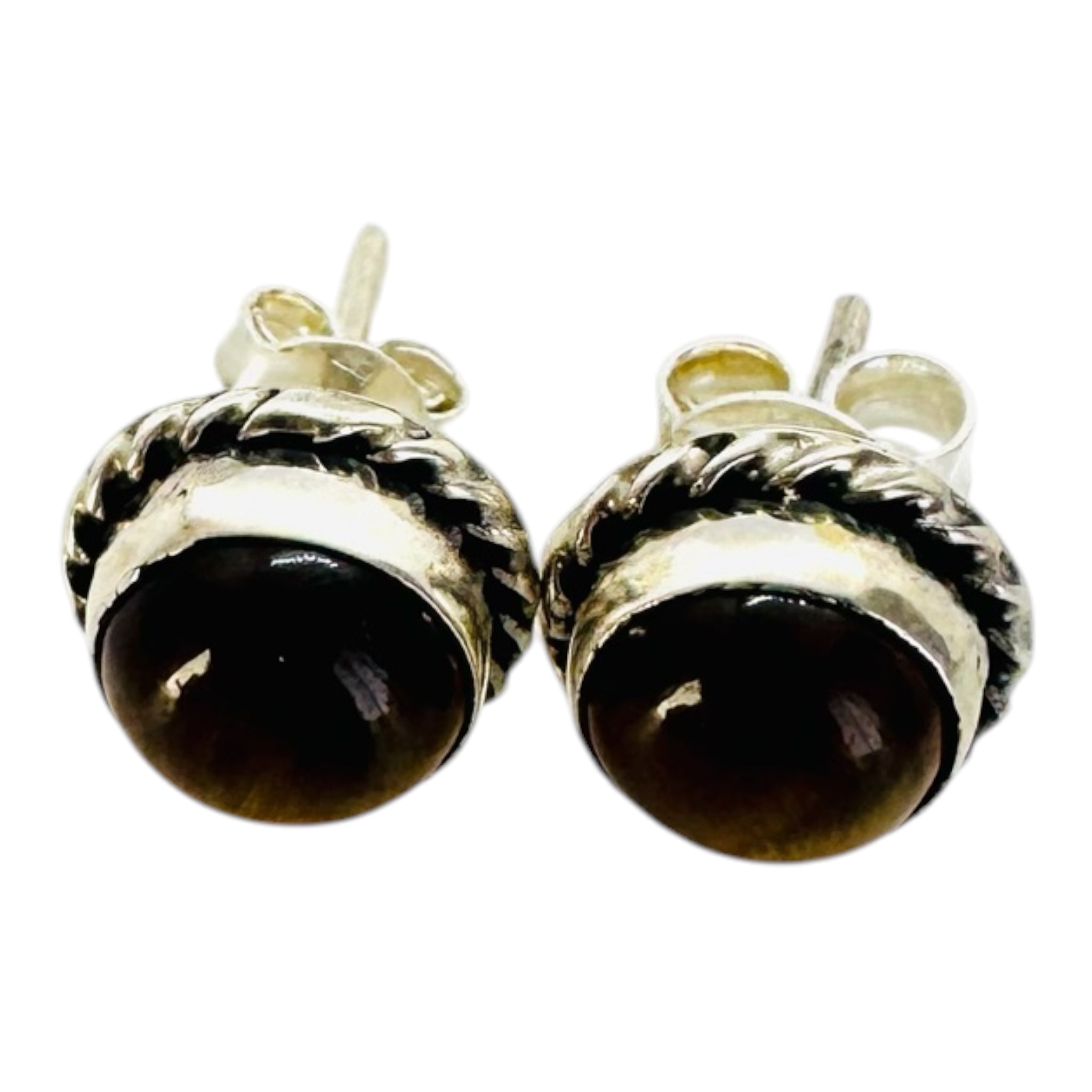 925 silver earrings with tiger's eye cabochons