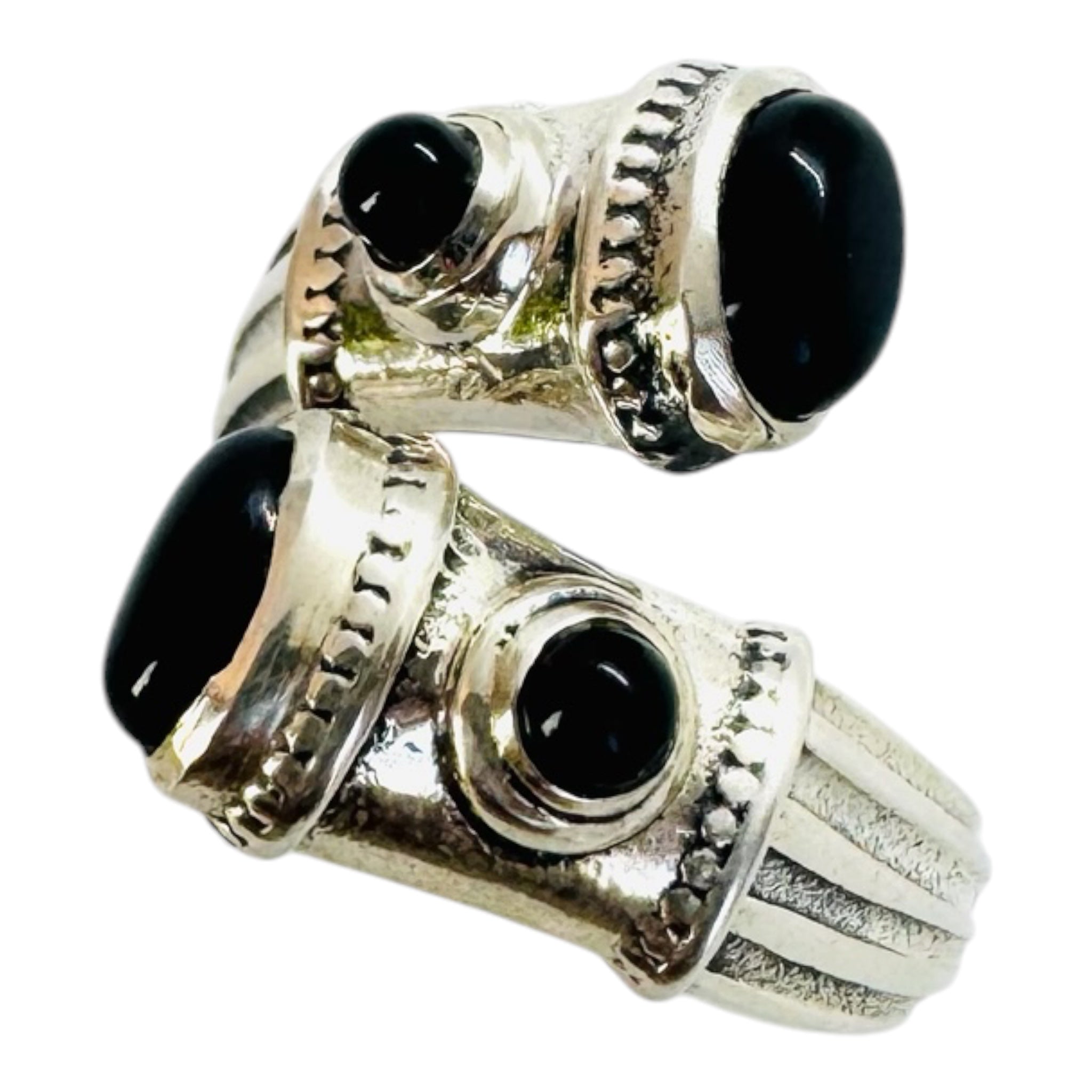 925 silver ring with oval and round black spinels