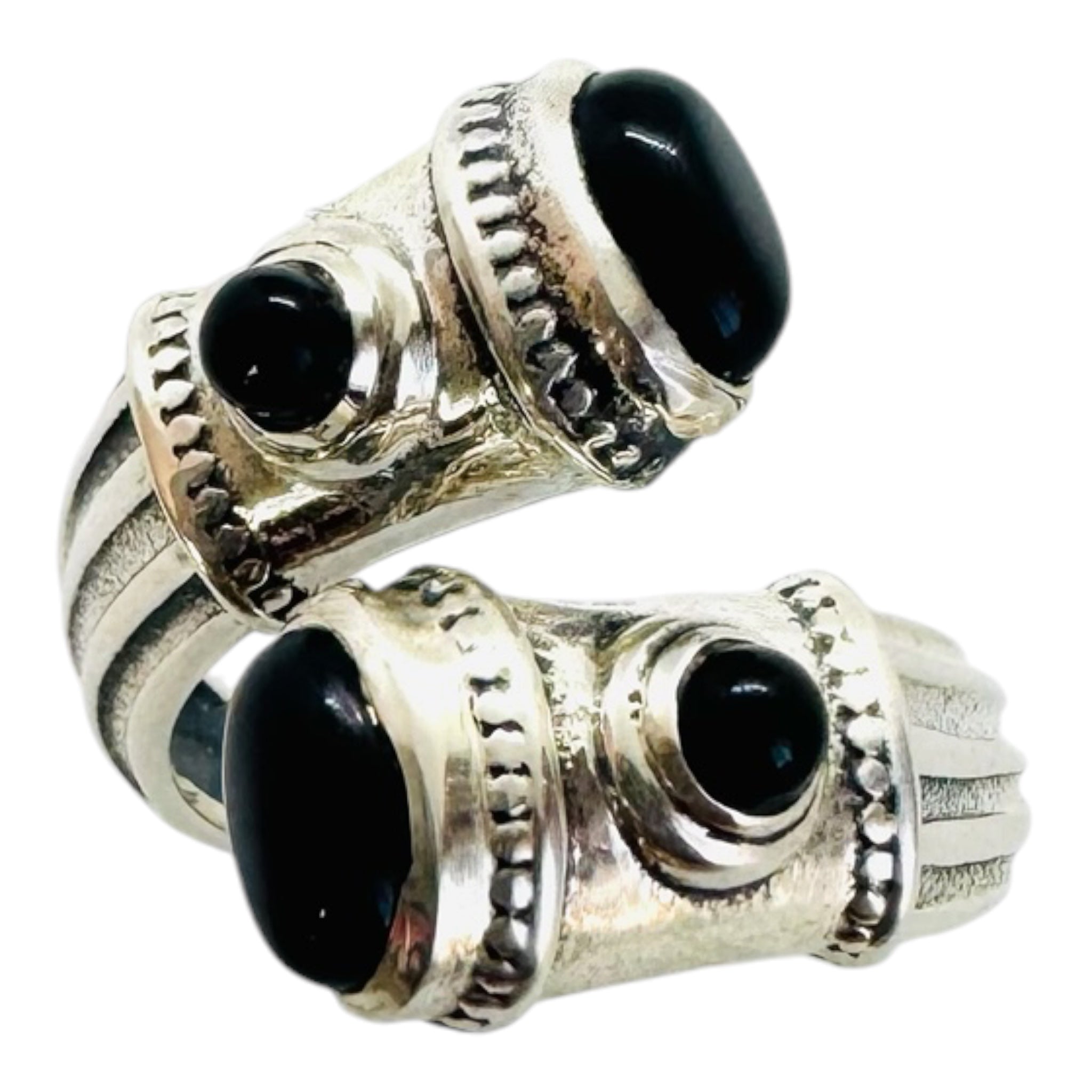 925 silver ring with oval and round black spinels