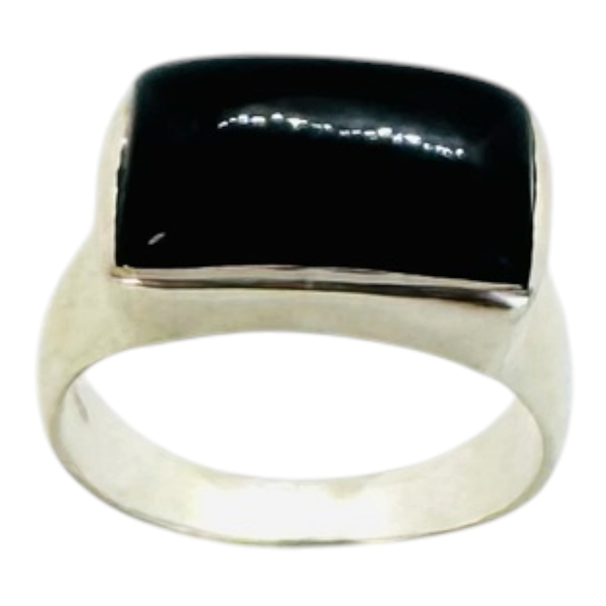 925 silver ring with a rectangular black spinel cabochon