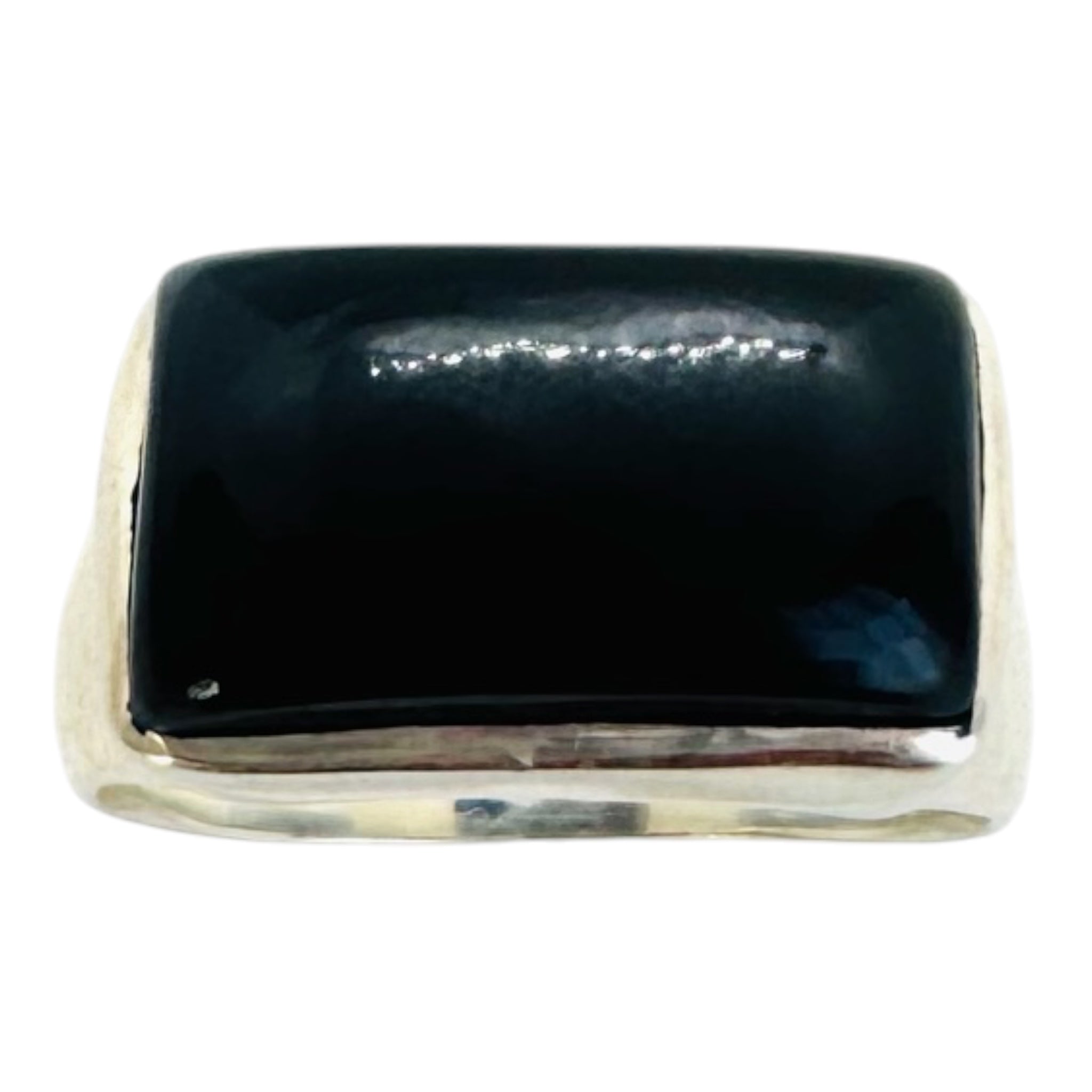 925 silver ring with a rectangular black spinel cabochon