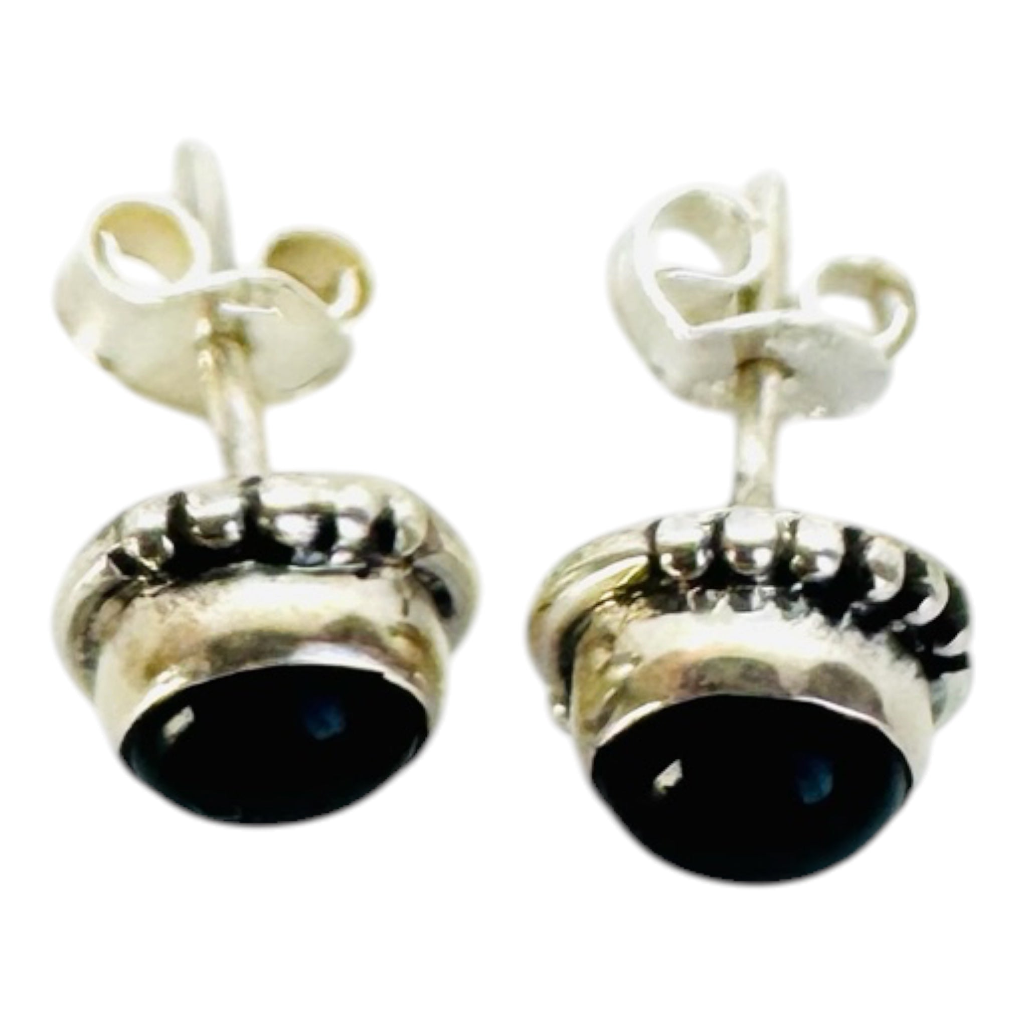 925 sterling silver earrings with black spinel round cabochons