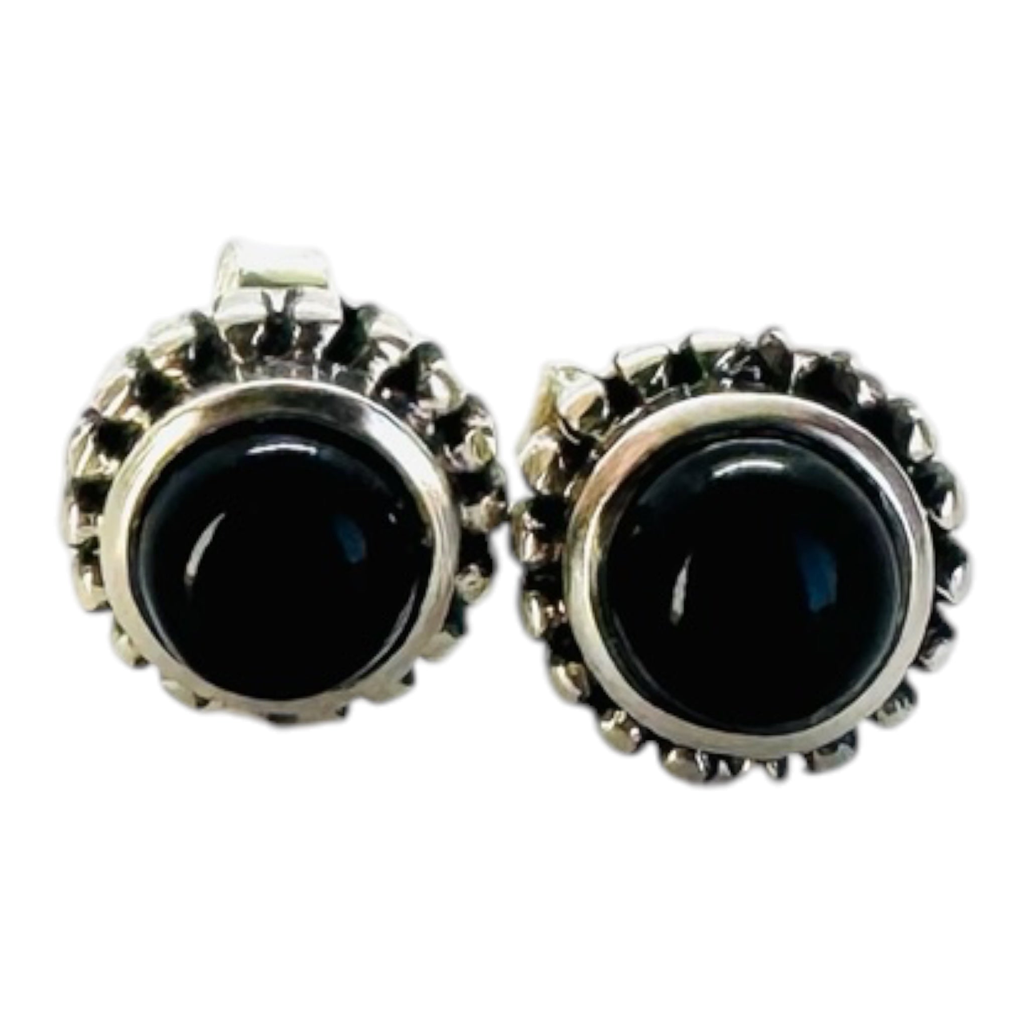925 sterling silver earrings with black spinel round cabochons