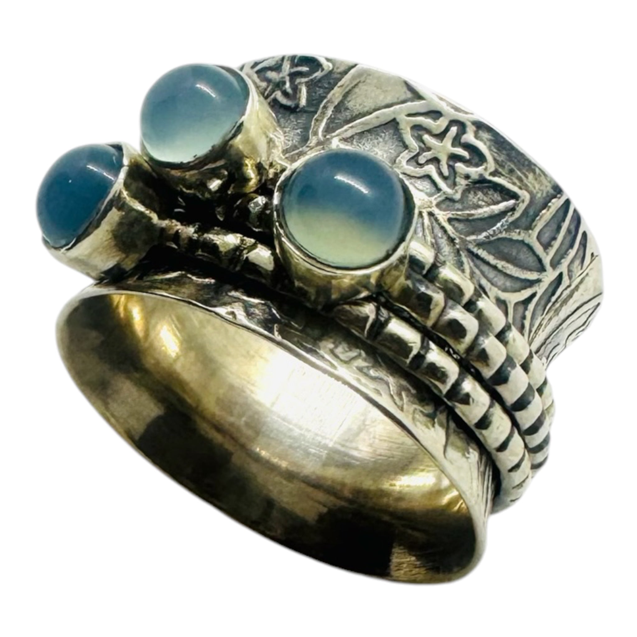 925 sterling silver ring with round chalcedony stones