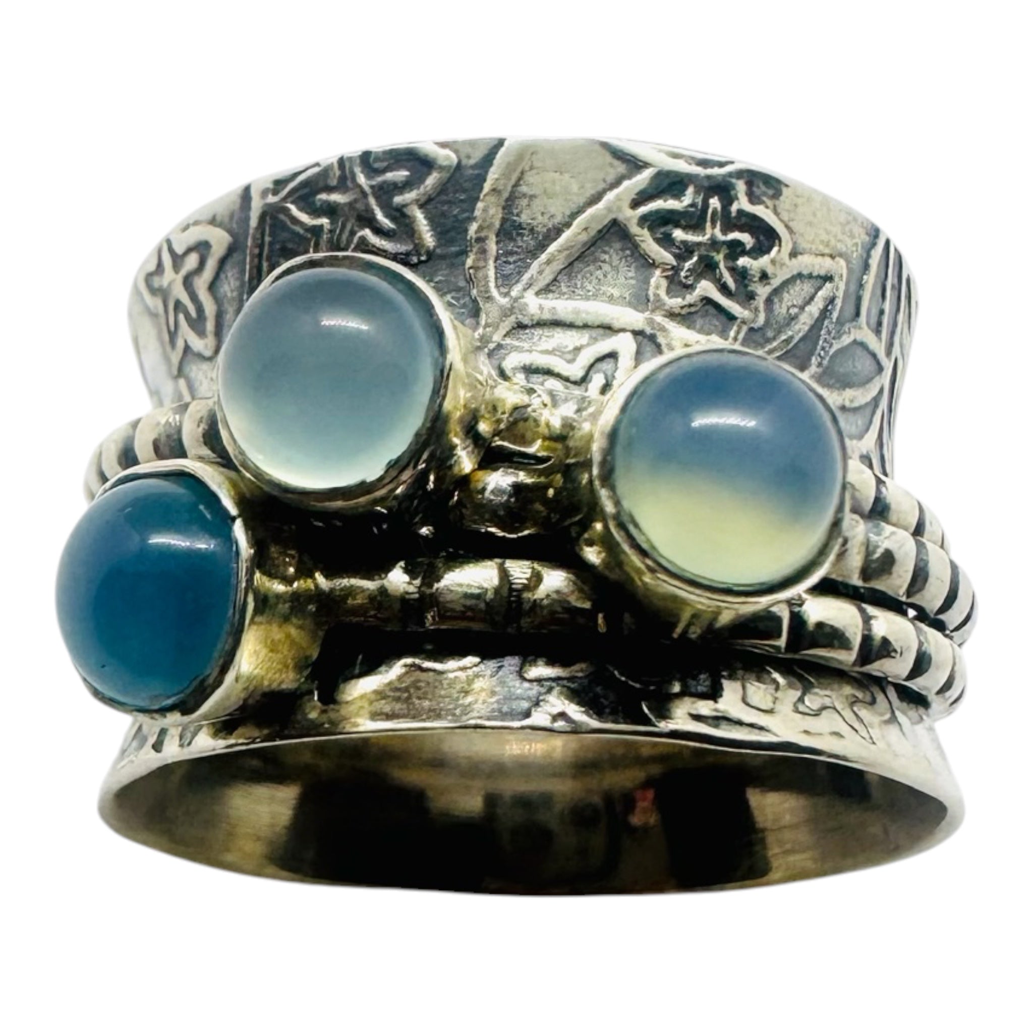 925 sterling silver ring with round chalcedony stones