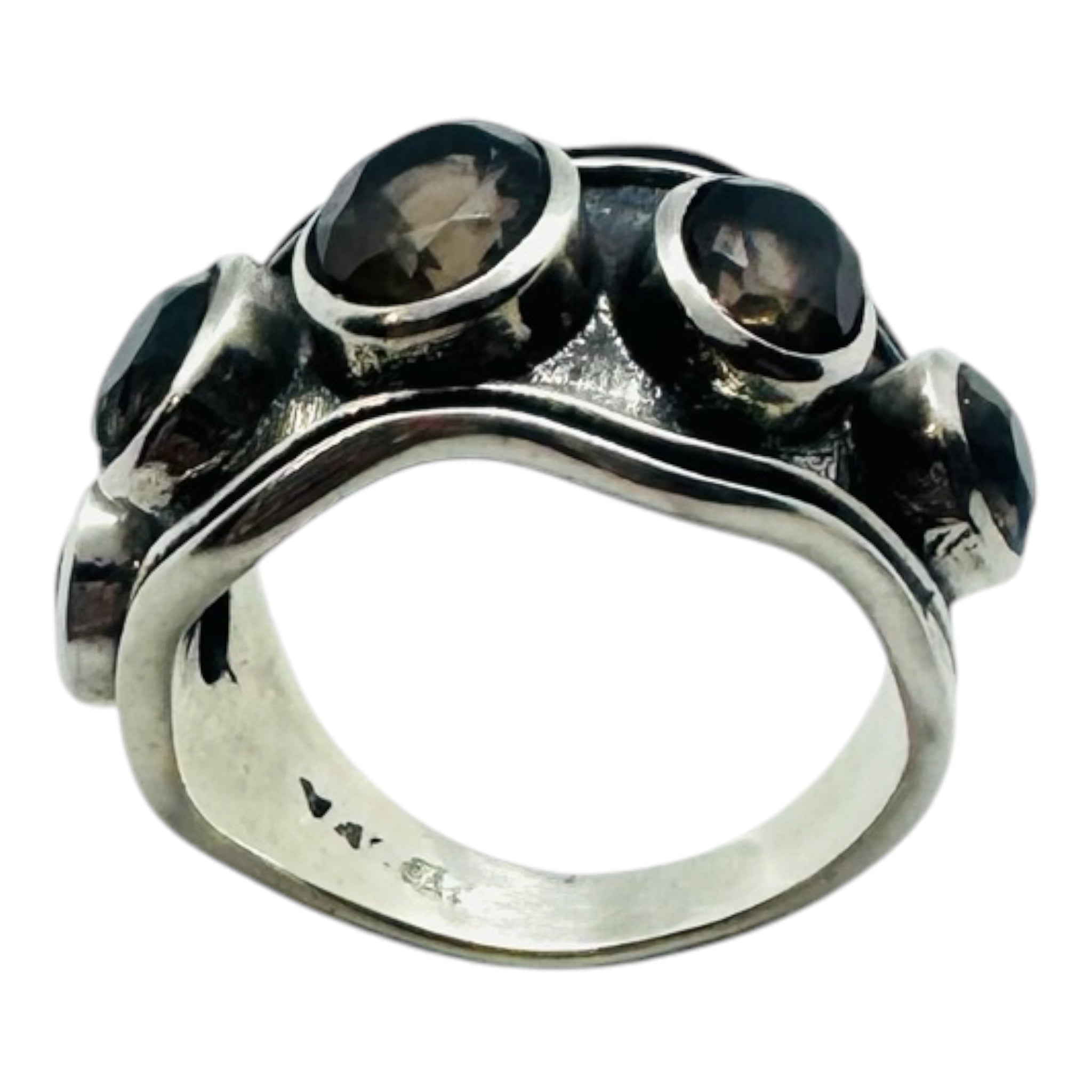 sterling silver ring with oval quartz smock