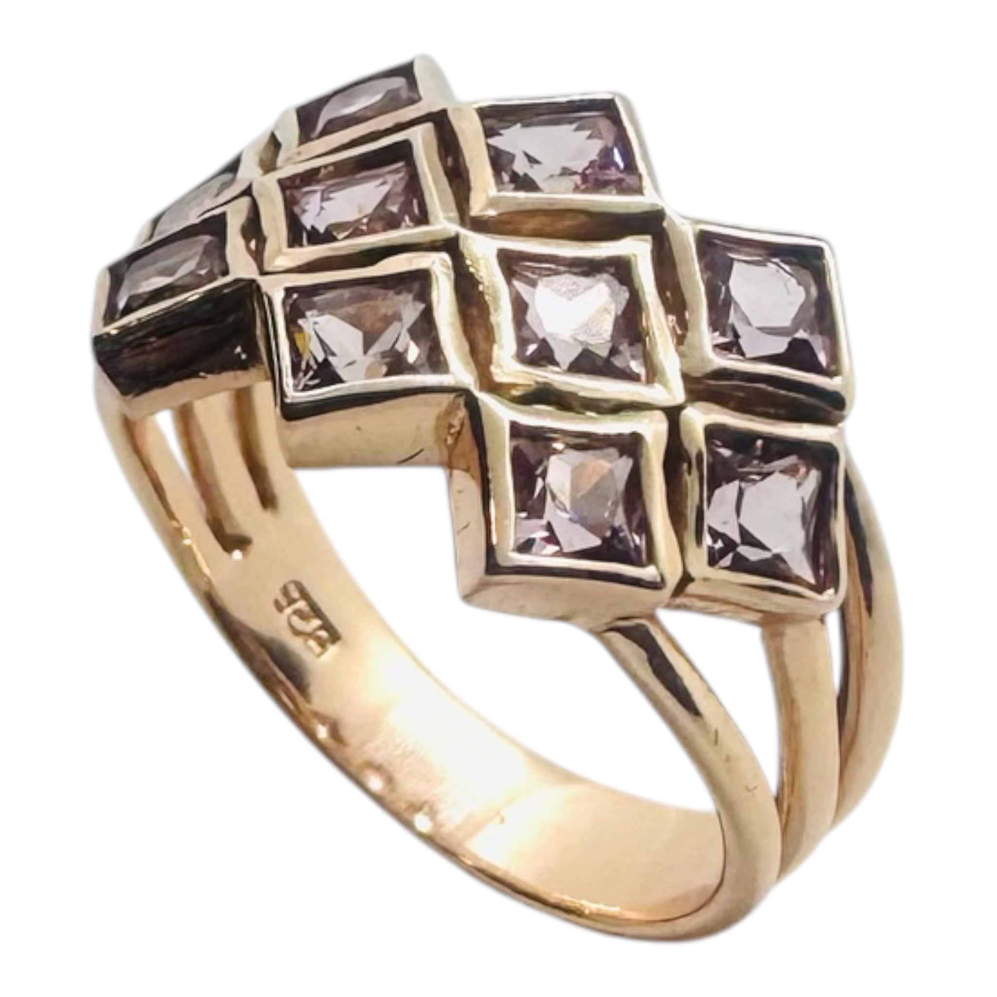 925 sterling silver rose gold ring with smoky quartz squares
