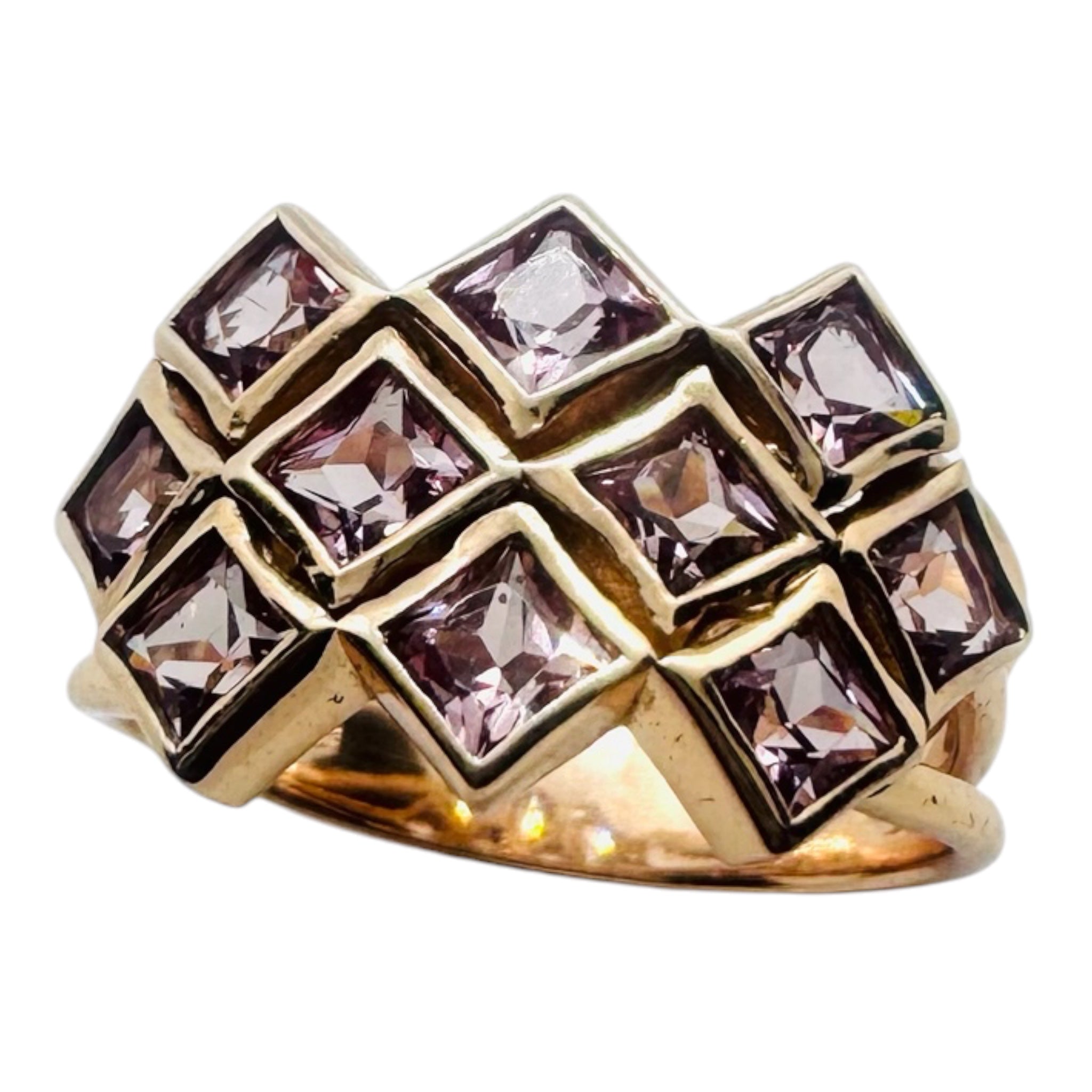 925 sterling silver rose gold ring with smoky quartz squares