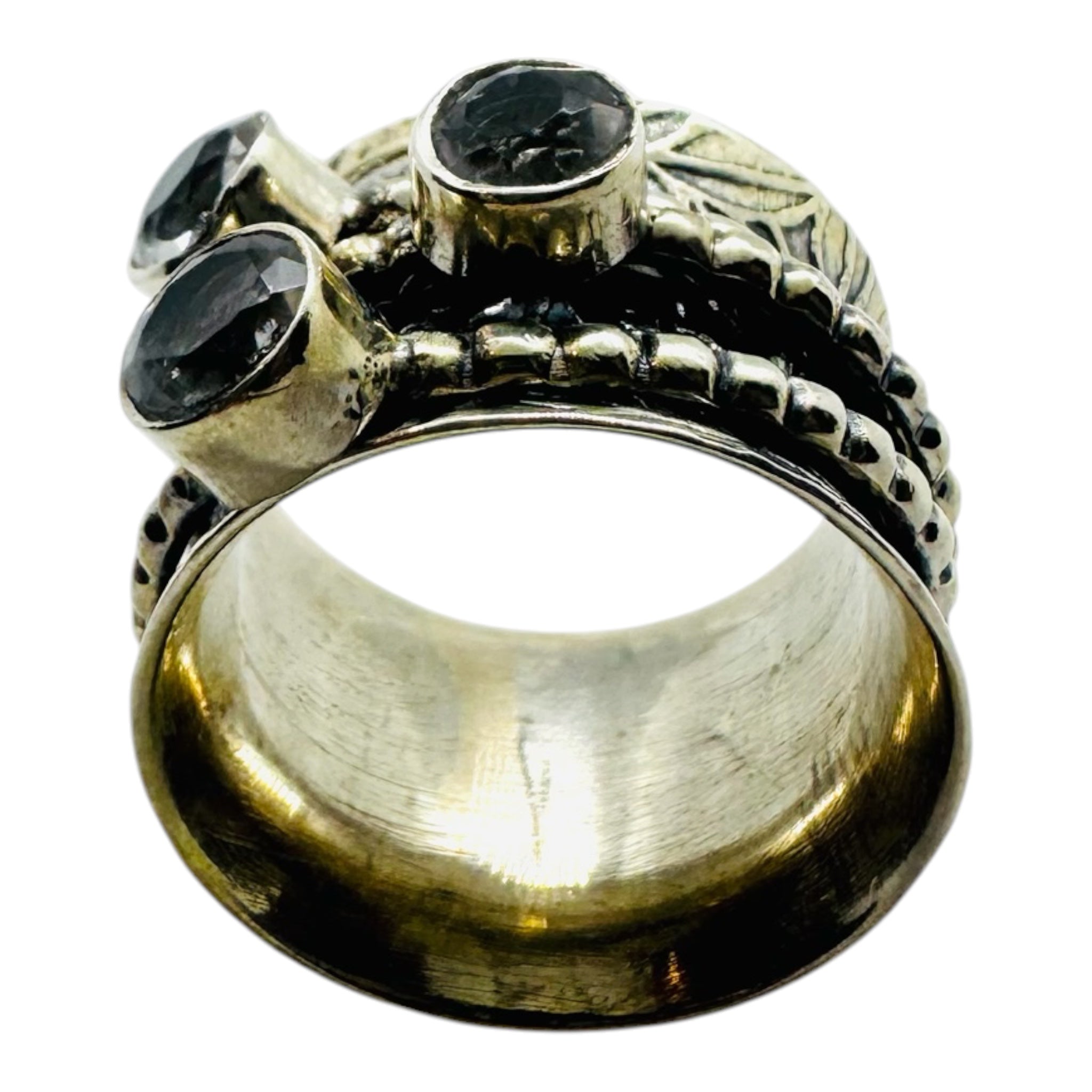 925 silver ring with round white quartz stones